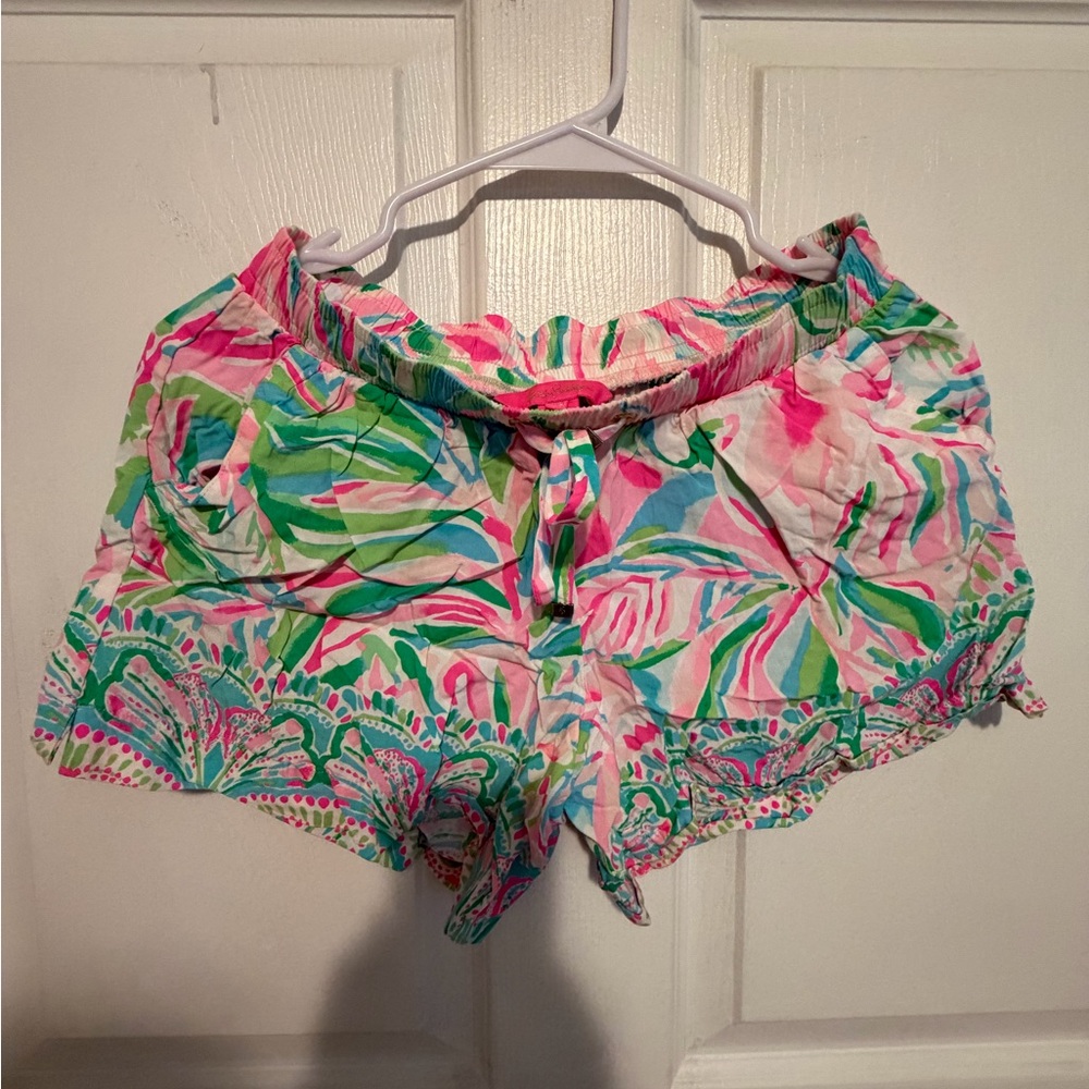 Lilly Pulitzer Pink & Green Palm-Print Athletic Shorts